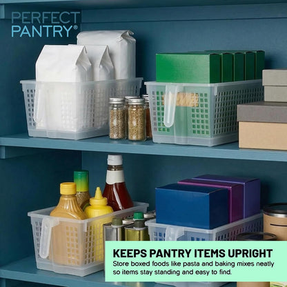 Handy Basket – Kitchen Discovery – Kitchen Pantry Organizers and Storage - Plastic Organizer Bins with Handles in Large Size for Chip Bags, Cake Mixes, Pasta, and Condiments