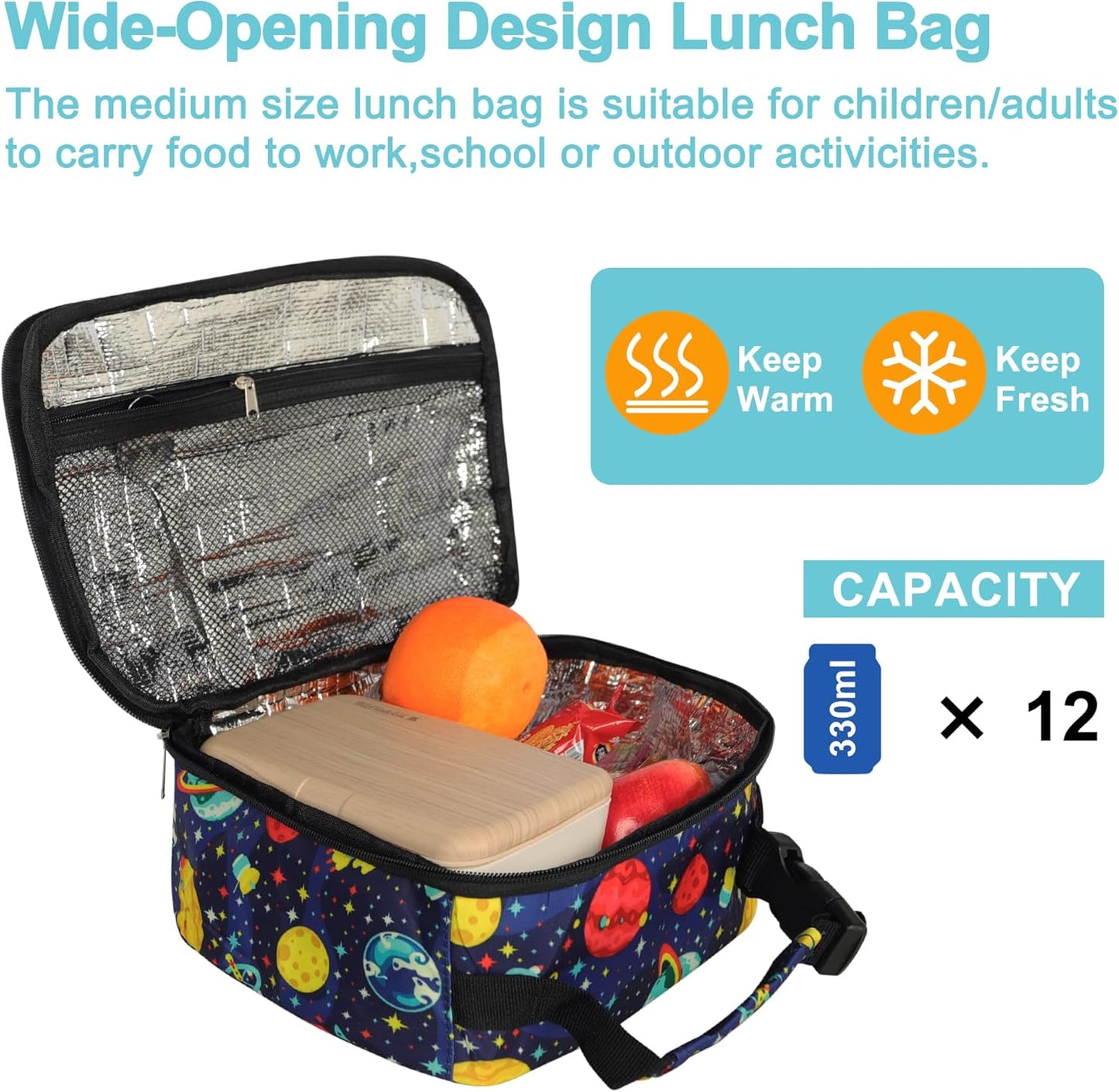 esouler Lunch Box Kids Insulated Lunch Bag for Boys & Girls Durable Children Lunchbox for School with Water Bottle Holder-Black