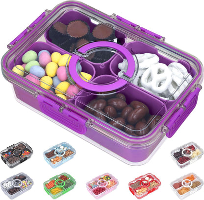 KEYVOZ Snackle Box Container with Lid- Travel Charcuterie Box with Handle - Organizer for Candy, Fruit, Nuts, Veggies, Snacks, Beach Essentials, Portable Lunch Box (Red, Small)