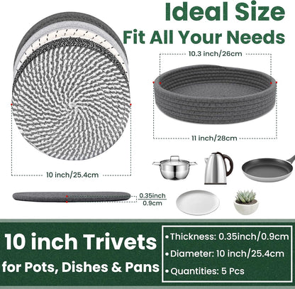 10 Inch Trivets for Hot Dishes, Hot Pots and Pans, 5 Pcs