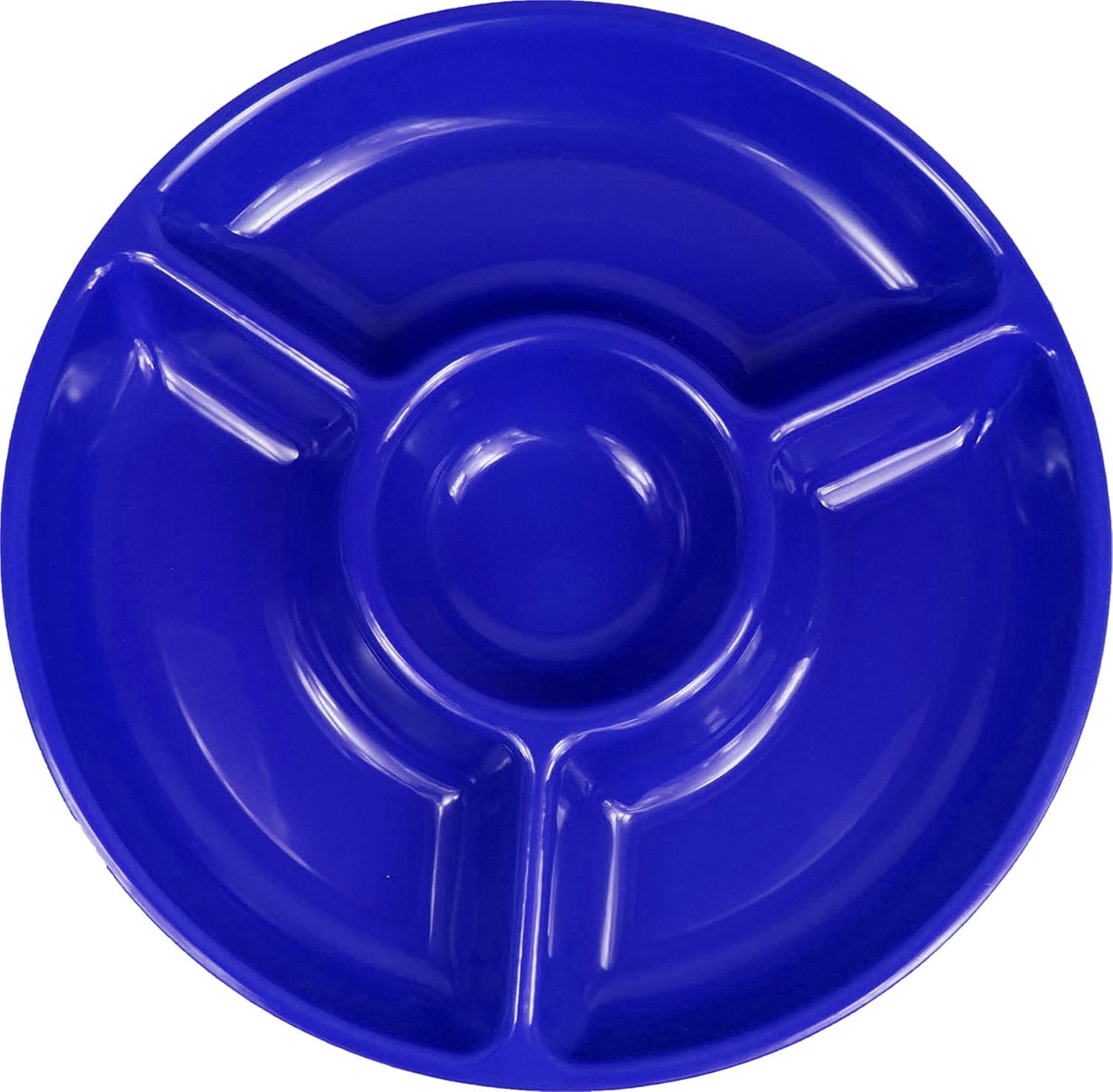 Black Duck Brand Chip N Dip Hard Plastic 12-Inch Round Serving Trays - 3-Section, Set of 3, Blue