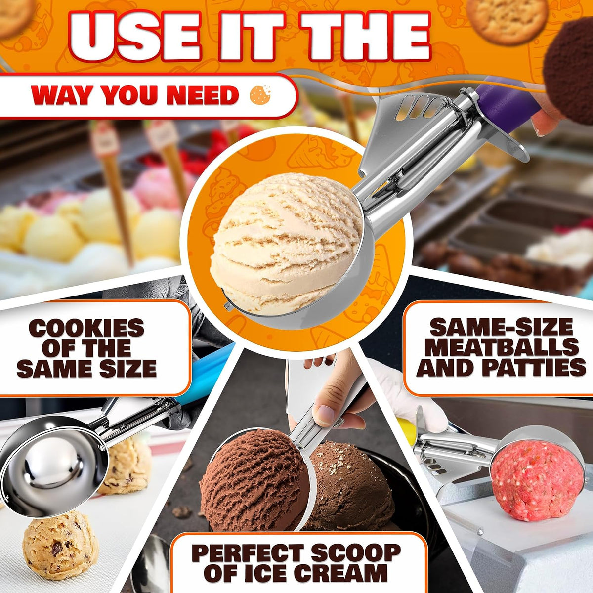 Cookie Scoops for Baking, Stainless Steel in #16, #20, #30