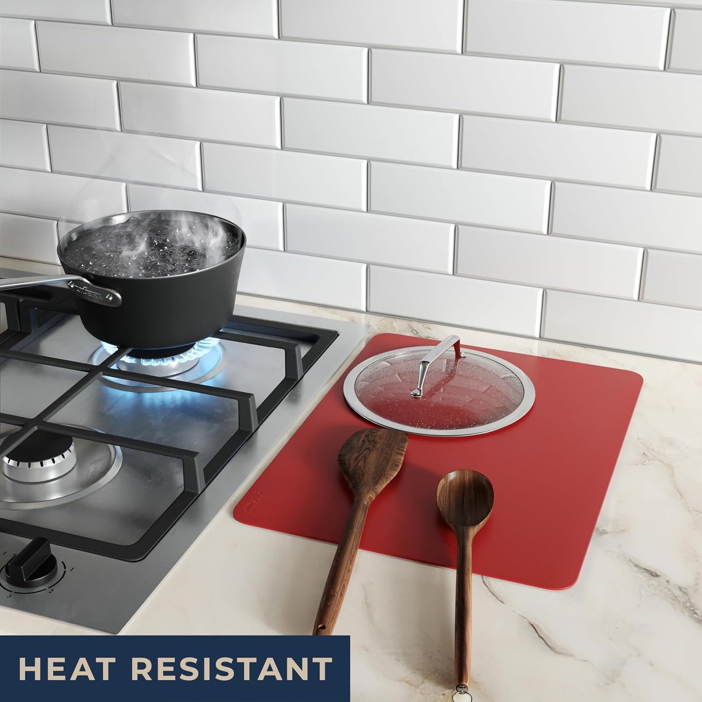 GASARÉ, Extra Large, Thick, Silicone Mat for Kitchen Counter, Heat Resistant Mat, Countertop Protector, Non-Slip, Easy to Clean, Cuttable, 25 x 17 Inches, Black