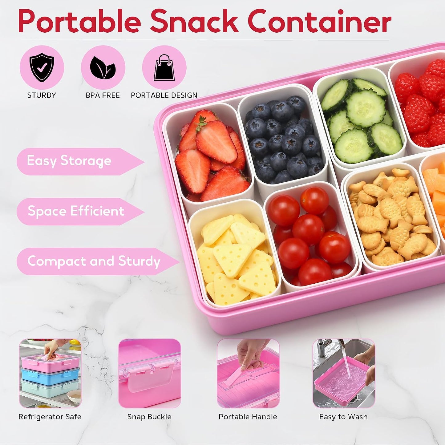 Snackle Box Container for Adults, 11 in 1 Divided Serving Tray Snack Box Containers with Stackable Compartment and Handle, Customizable Charcuterie Boxes Portable Snack Platter for Party Travel, Brown