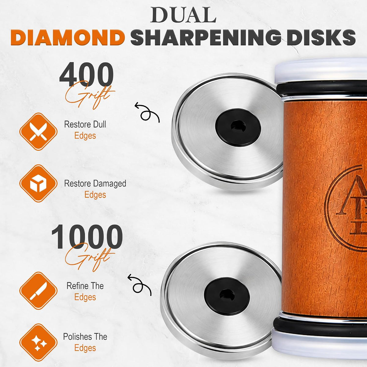 Rolling Knife Sharpener ALBEG with Magnetic Holder and Diamond Discs