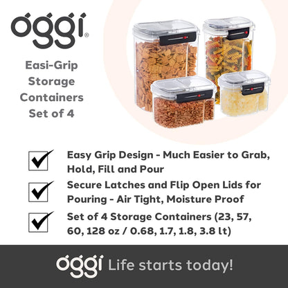 Oggi Easi Grip 23oz Moisture Proof Storage Container, Ultra Clear BPA-Free Sealable Canister, Flip Open Pouring Lid, Date Reminder Slider on Clip, Ideal Kitchen and Pantry Storage (23oz / 0.68lt)