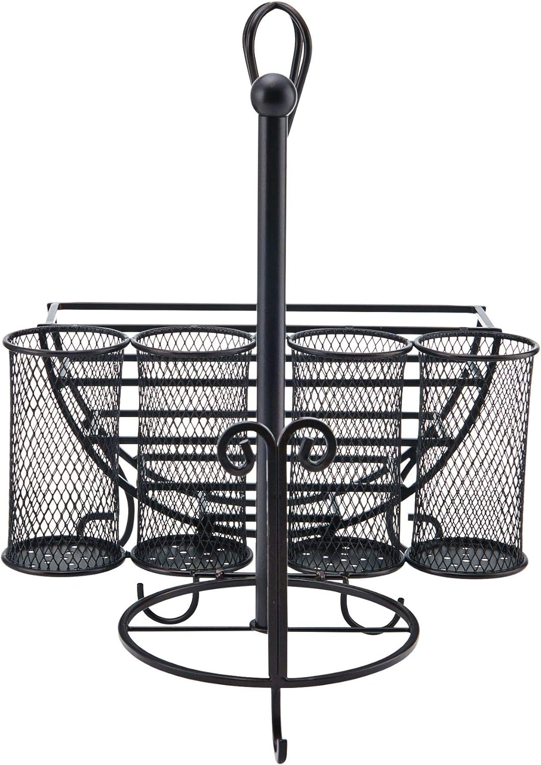 Mikasa Gourmet Basics Avilla Picnic Caddy, Antique Black Finish, Paper Plate Organizer with Flatware Canisters and Paper Towel Spindle, 15 x 14 x 13 in
