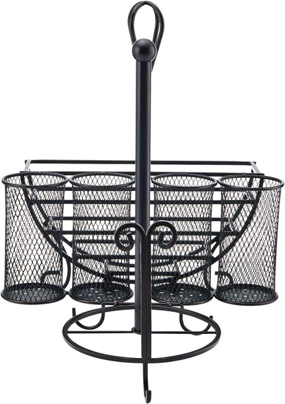 Mikasa Gourmet Basics Avilla Picnic Caddy, Antique Black Finish, Paper Plate Organizer with Flatware Canisters and Paper Towel Spindle, 15 x 14 x 13 in