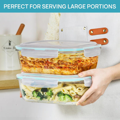 Vtopmart 2Pack 1860ml/63oz Large Glass Storage Containers with Lids, Meal Prep Food Container Set with Snap Airtight Lid for Baking, Microwave, Oven, Leak Proof, for Freezer, Dishwasher, Grey