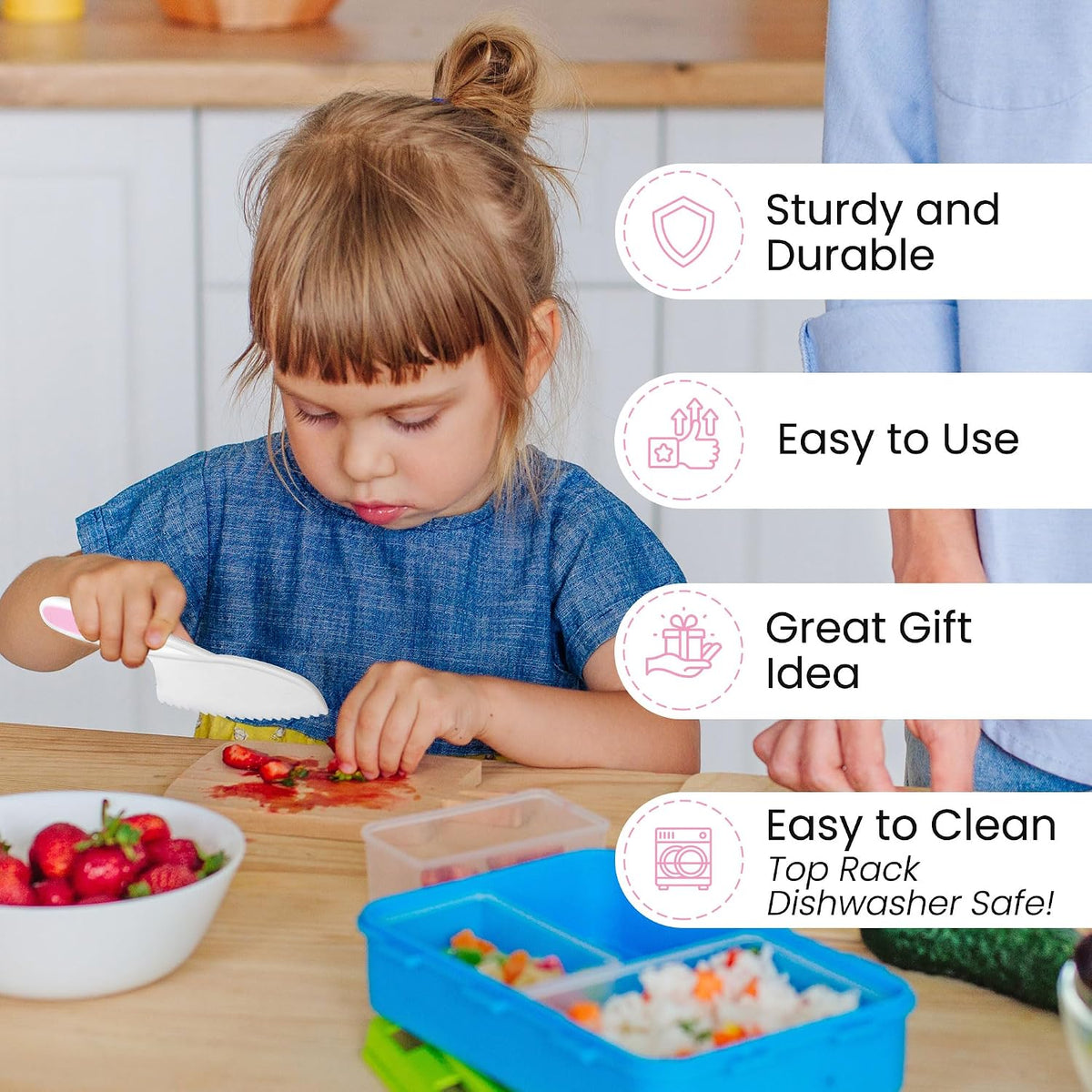 Zulay Kitchen 3-Piece Kids Knife Set for Real Cooking & Baking - Toddler Knives for Cutting Fruits, Veggies, & Cake - Children’s Montessori Knive with Serrated Edges - Safe & Fun Lettuce Knife (Red)
