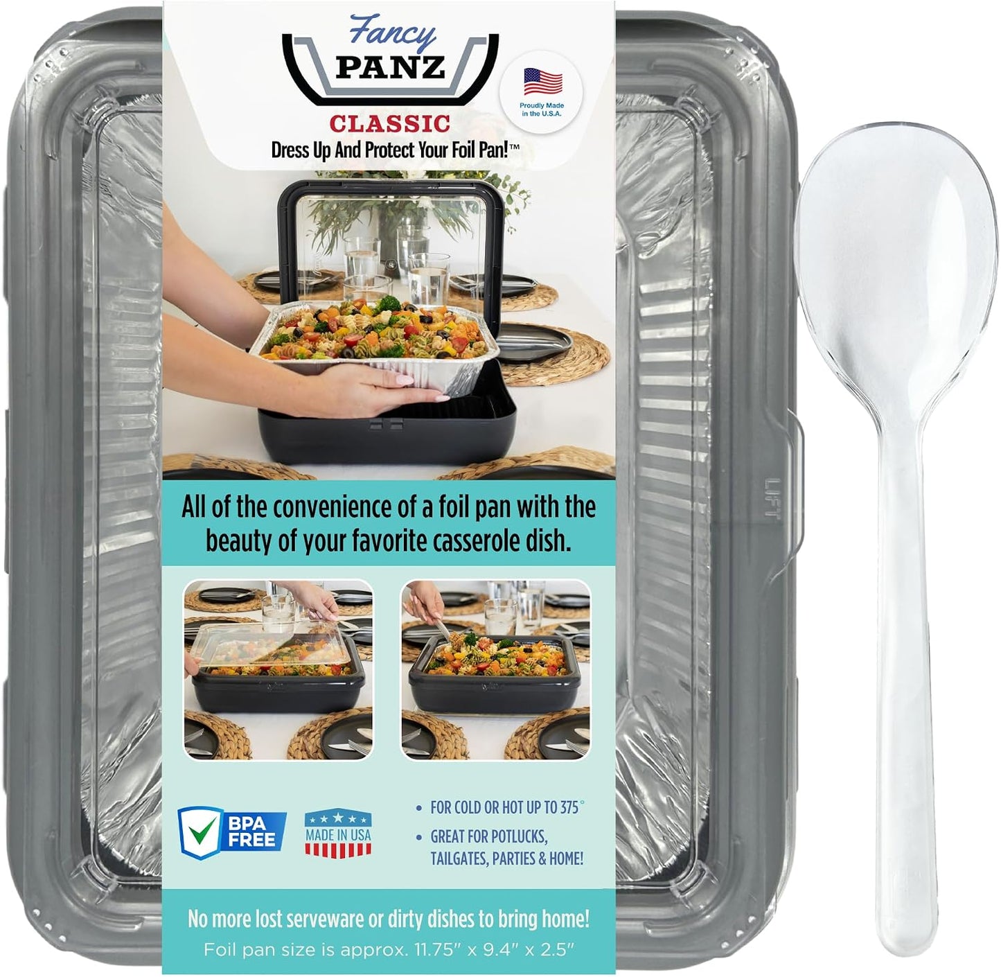 Fancy Panz Red Classic Aluminum Foil Pan Carrier with Secure Latch Lid - Reusable Casserole Carrier for Half Size Pans - Food Transport Holder for Potlucks, Parties, Tailgates & Entertaining