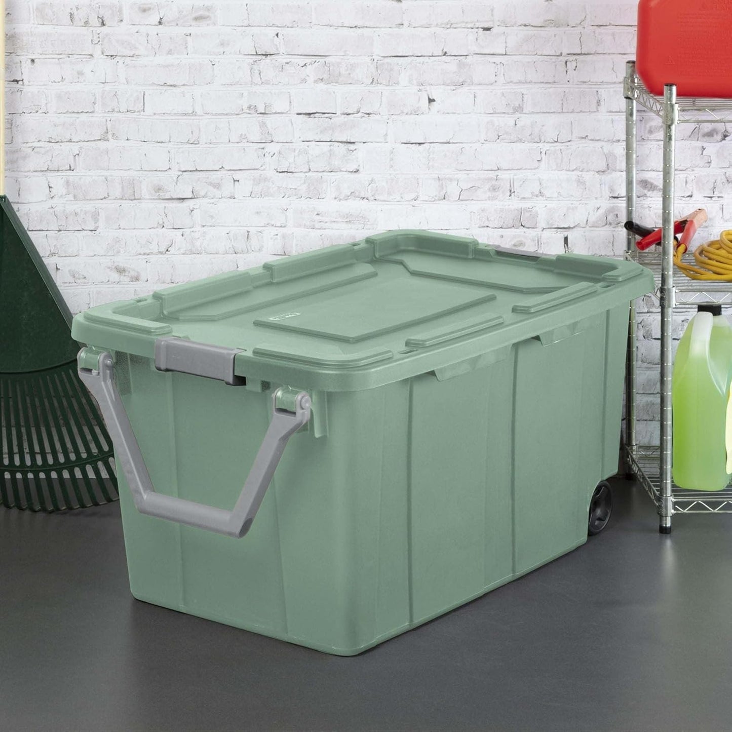 Extra Large Storage Bin, 40 Gallon Wheeled Plastic Storage Container with Handle, Green, Pack of 2 (GREEN)