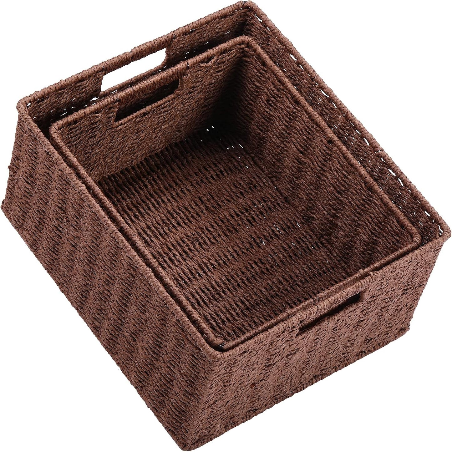 HOONEX Water Hyacinth Storage Baskets, Wicker Baskets for Storage, Hand Woven Baskets with Carry Handles, Set of 2, Natural