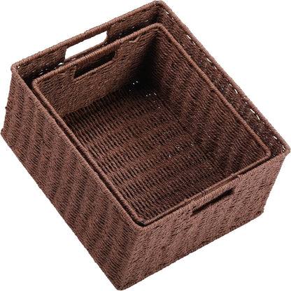 HOONEX Water Hyacinth Storage Baskets, Wicker Baskets for Storage, Hand Woven Baskets with Carry Handles, Set of 2, Natural