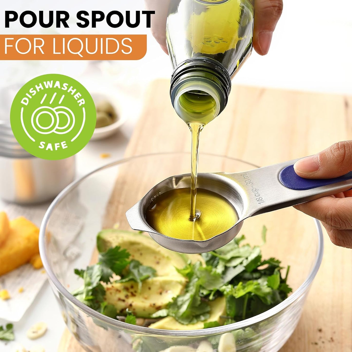 Spring Chef Stainless Steel Measuring Cups Set of 7 with Pour Spout - Nesting Kitchen Tools with Easy Read Markings to Measure Dry or Liquid Ingredients - Metal Measuring Cups for Baking & Cooking