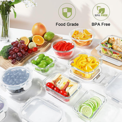 BAYZZ 24 Piece Glass Food Storage Containers with Lids, Airtight Glass Meal Prep Containers for Kitchen, BPA-Free Lunch Box, Microwave and Freezer Safe