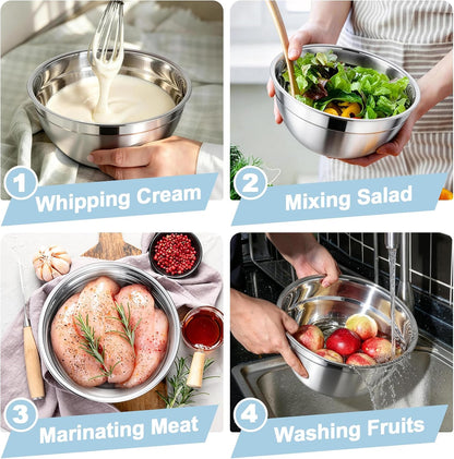 TeamFar Mixing Bowls, Stainless Steel Nesting Salad Bowls with Airtight Lids Set, For Serving/Mixing/Storing, Healthy & Long-lasting, Dishwasher Safe & Easy Clean, 4.6/3 / 1.5 QT, Colorful