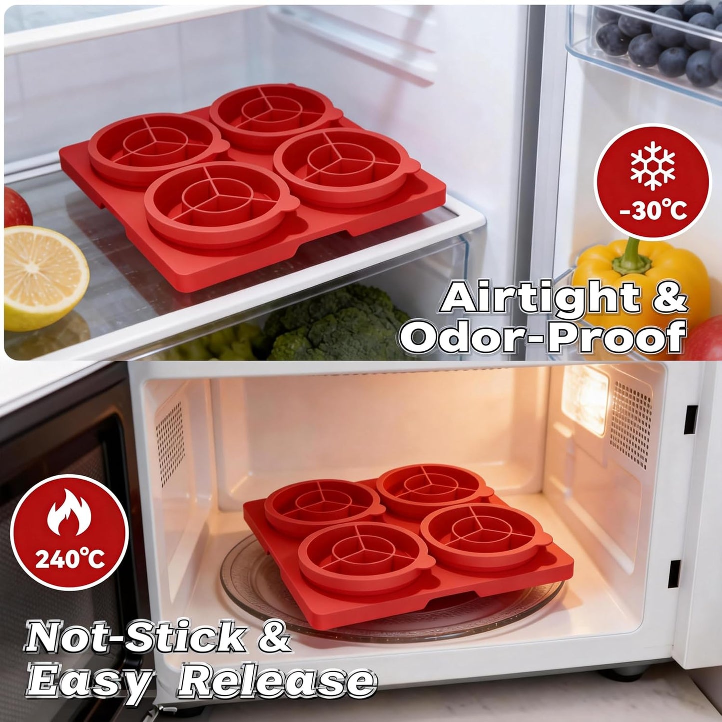 Silicone Burger Press for 4.5" 1/4 LB Patties,4-in-1 Hamburger Patty Maker for Kitchen & BBQ, Non-Stick Mold for Beef,Turkey,Chicken,Pork & Vegetable Blends,Dishwasher & Freezer Safe