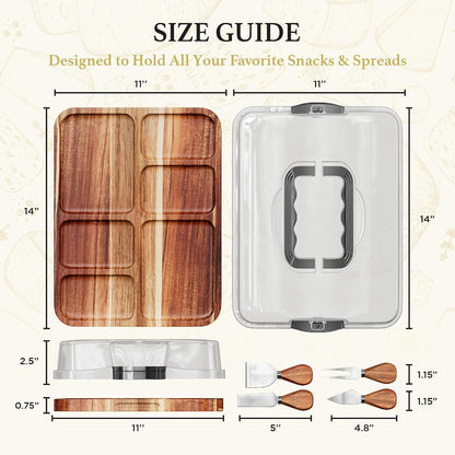 Charcuterie Board with Lid - Reversible, 2-in-1 Travel Portable Cheese Board for Picnics & Entertaining - Housewarming Gift Set Idea - Covered Snack Serving Tray - Large Food Platter