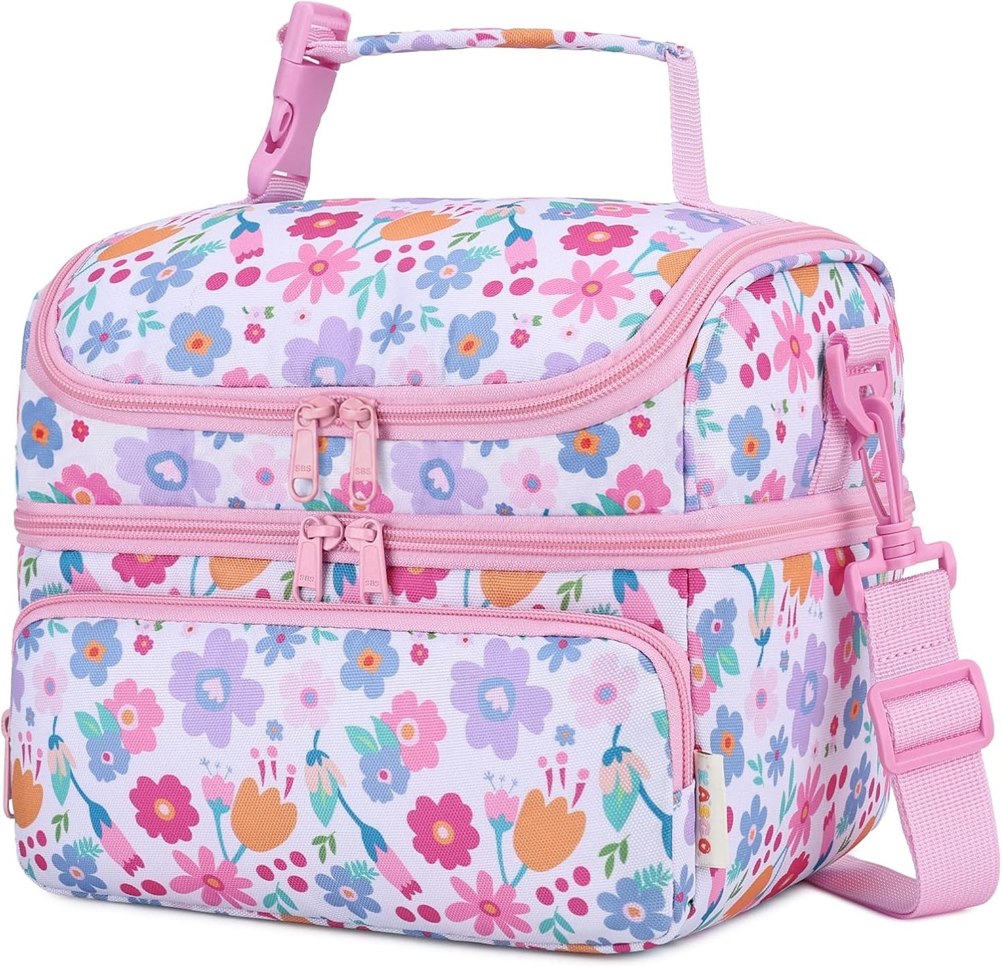 Kasqo Lunch Bag Kids, Dual Compartment Insulated Cooler Bag 7.5L Girls Boys Toddler Lunch Box Containers for Daycare School Kindergarten Travel Ombre Butterfly