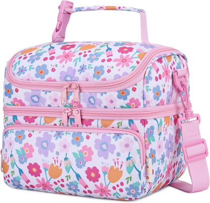 Kasqo Lunch Bag Kids, Dual Compartment Insulated Cooler Bag 7.5L Girls Boys Toddler Lunch Box Containers for Daycare School Kindergarten Travel Ombre Butterfly