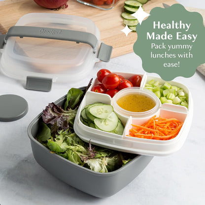 Goodful Stackable Lunch Box Container, Bento Style Food Storage with Removeable Compartments for Sandwich, Snacks, Toppings & Dressing, Leak-Proof and Made without BPA, 56-Ounce, Blue