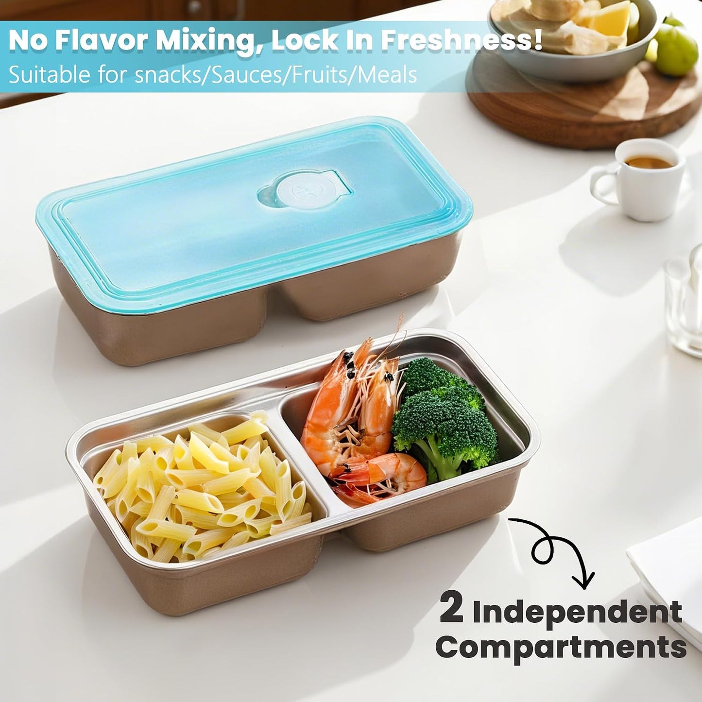 4 Pack Stainless Steel Snack Containers with Leak-Proof Lids, 3 Compartments Reusable Stainless Steel Lunch Box for Balanced Meals, Snackle Box Container,Meal Prep,Work,Camping
