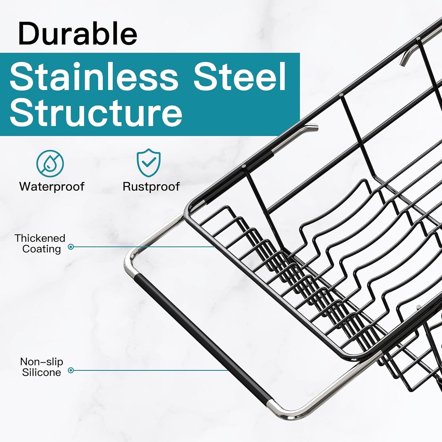 JASIWAY Dish Drying Rack in Sink, Expandable Stainless Steel Dish Drainers for Kitchen Counter, Dish Dryer Rack for Inside Sink, Over The Sink Dish Racks with Utensil Holder, Silver