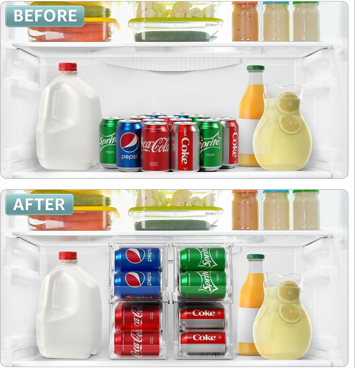 Sorbus Soda Can Organizer for Refrigerator Stackable Can Holder Dispenser with Lid for Fridge, Pantry, Freezer – Holds 12 Cans Each, BPA-Free, Clear Design, (2-Pack)