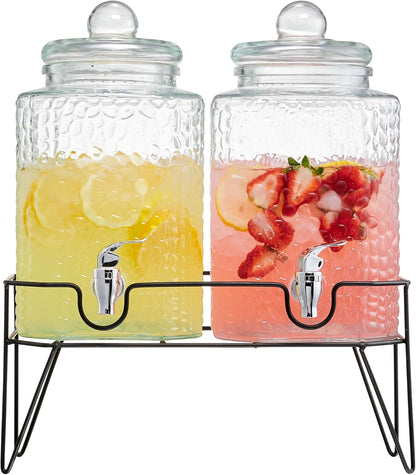 Style Setter Premium Glass Drink Beverage Dispensers - 1.5 Gal, Set of 3 | Dispenser Set with Metal Stand for Parties Cold Drinks, Lemonade, Cocktails, Juice – Party Glass Drink Dispenser Station