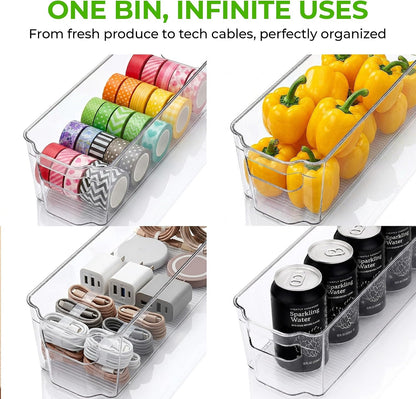 Zulay Kitchen 4 Pack Refrigerator Organizer Bins – Large Clear Fridge Storage Containers with Built-In Handles & Non-Slip Feet - Ideal Fridge Organizers, Kitchen Cabinets, Pantry Organization
