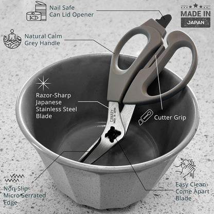 CANARY Japanese Kitchen Scissors Heavy Duty 8.2", Made in JAPAN, Dishwasher Safe Come Apart Blade, Multipurpose Kitchen Scissors, Sharp Serrated Japanese Stainless Steel, Black