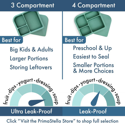 PrimaStella Unbreakable Silicone Lunch Box for Kids and Adults - Divided Leak Proof Bento Box (Slate Blue)