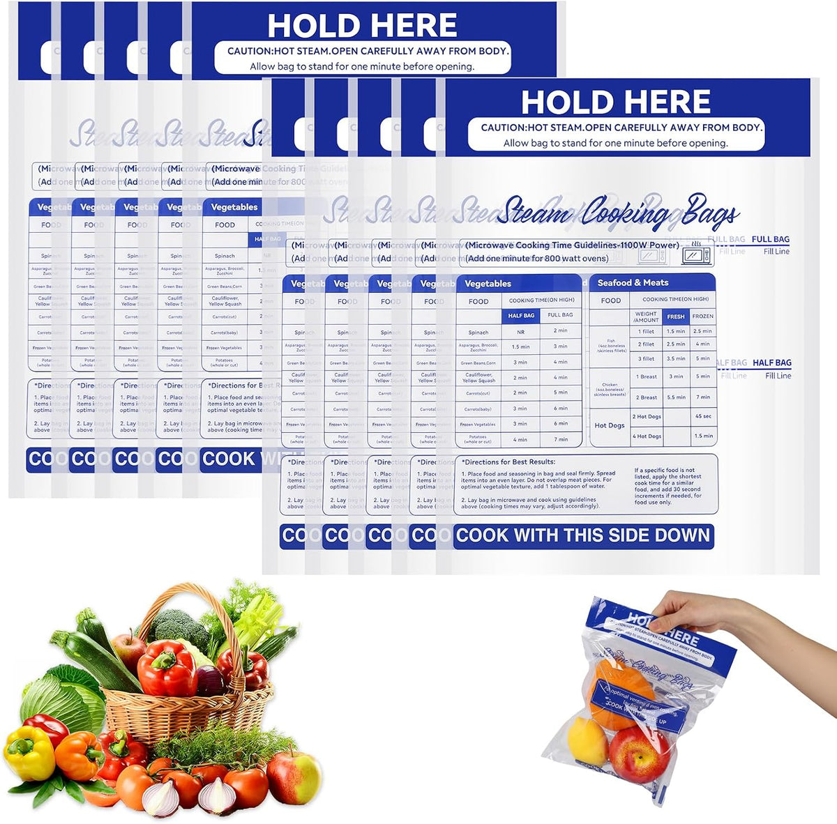 Steam Bags for Microwave Vegetables, Zipper Microwave Steam Bags Reusable Steamer Bagss for Microwaves Cooking for Vegetables Potatoes Meat Frozen Food