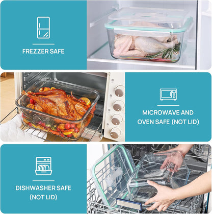 Vtopmart 2.26L/76oz Extra Large Glass Food Storage Containers with Lids, 6 pack Meal Prep Container Set, Airtight Lunch Boxes with Snap Locking Lids for Microwave, Oven, Freezer, Dishwasher
