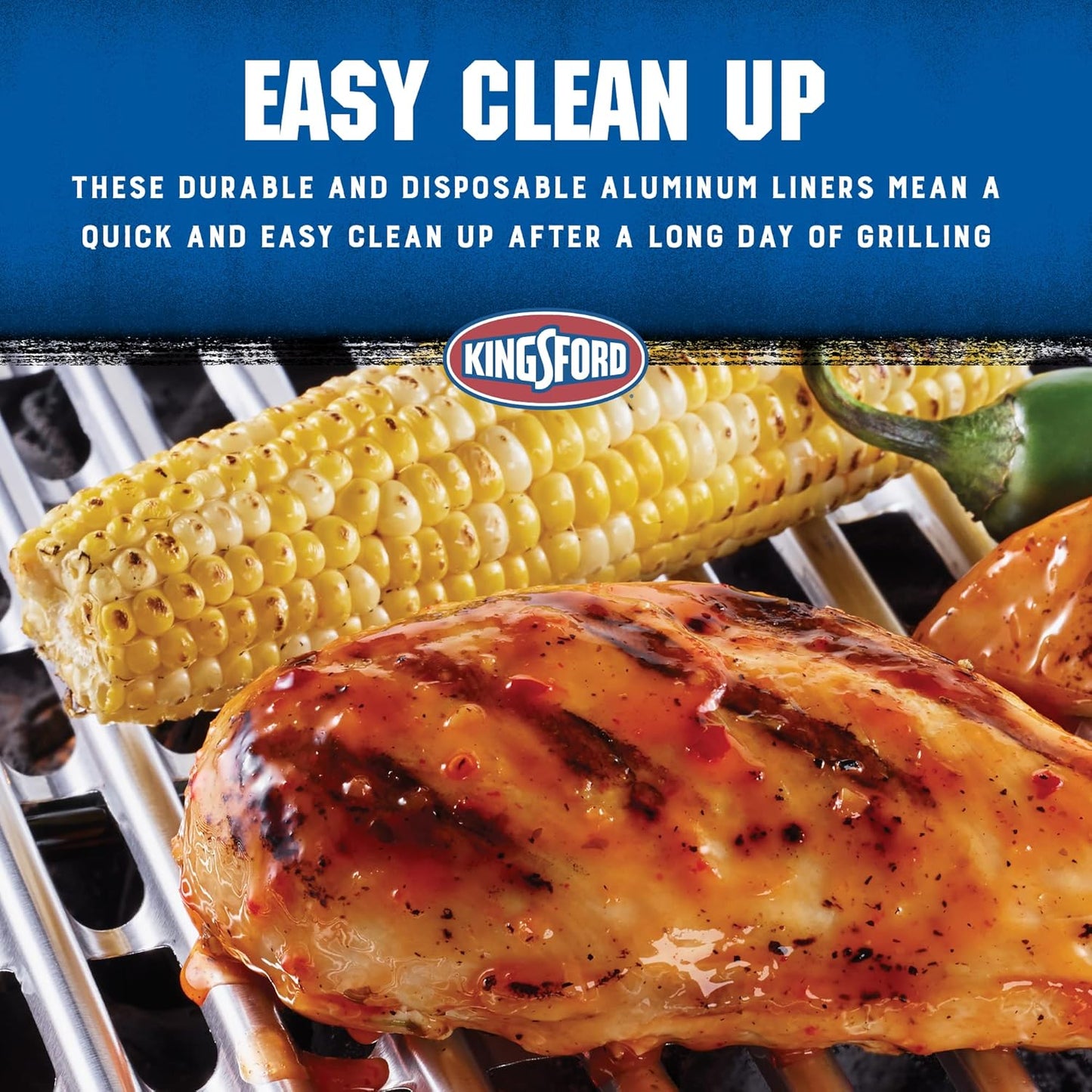 Kingsford Extra Tough Aluminum Grill Liners, Disposable Foil Grill Toppers for Outdoor Grills, Helps Keep Food and Sauce from Falling Through Grates, 16 x 11.75 in, 14 Count