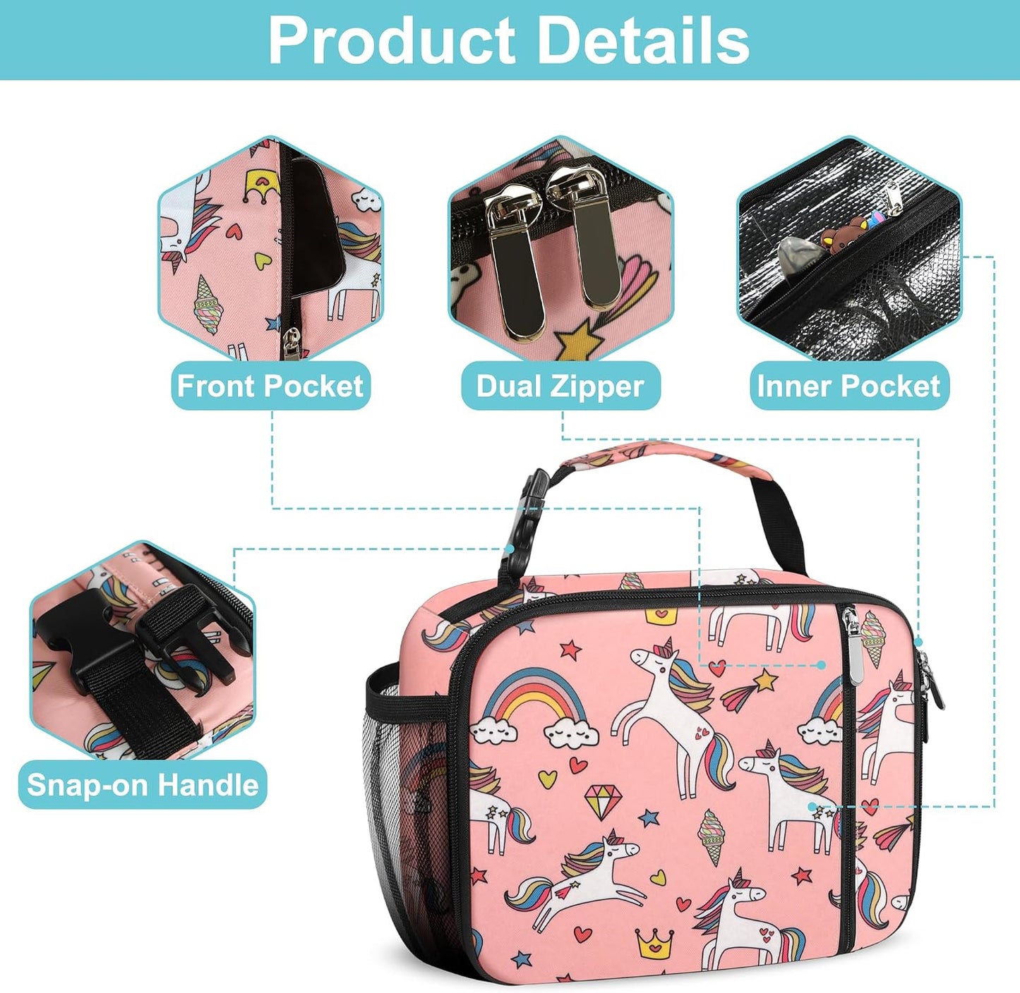 esouler Lunch Box Kids Insulated Lunch Bag for Boys & Girls Durable Children Lunchbox for School with Water Bottle Holder-Black