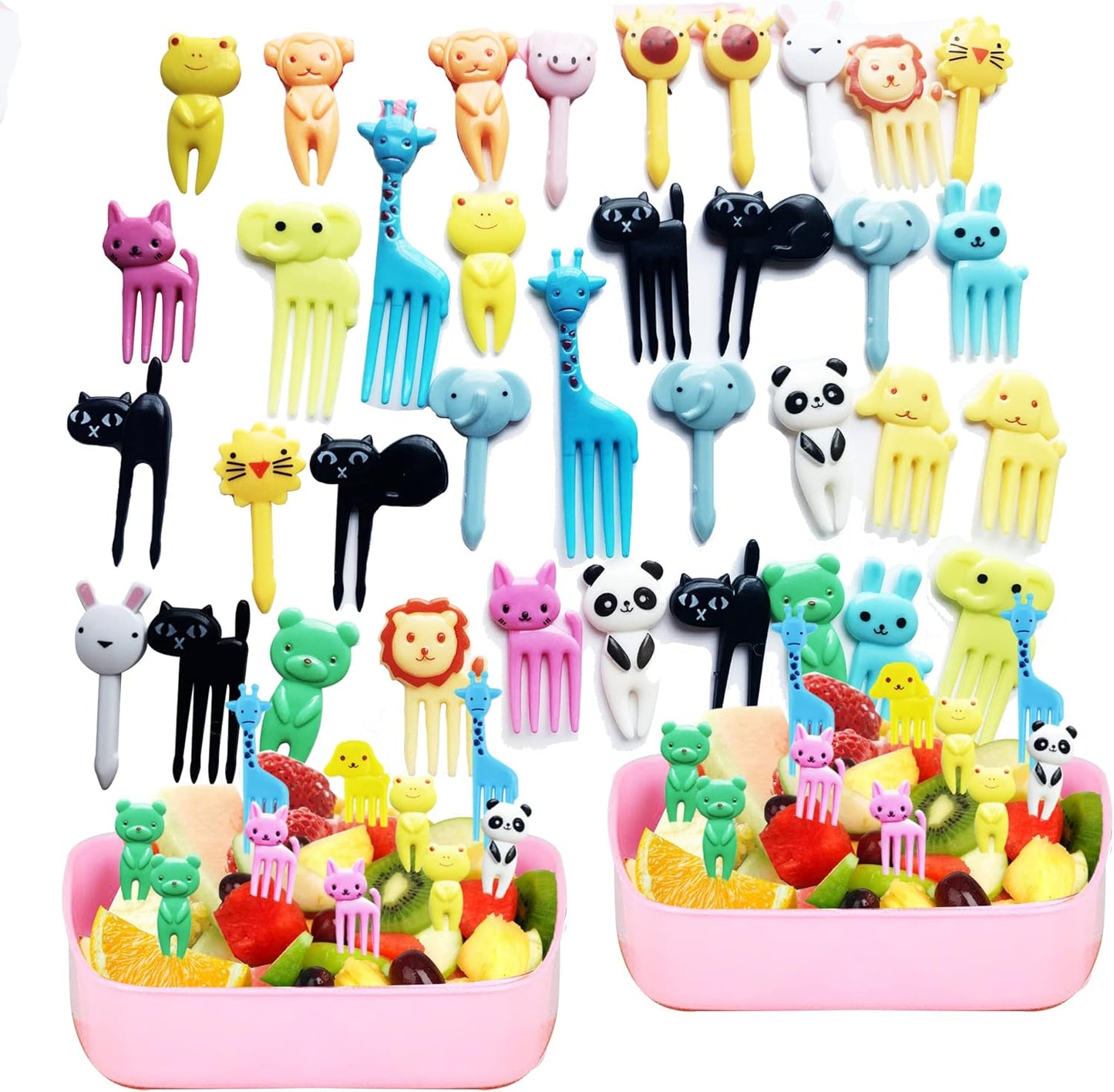 UOUYOO 36 Pcs Animal Food Picks, Cute Cartoon Animal Fruit Food Toothpicks,Reusable Lunch Picks Bento, Lunch Bento Box Picks