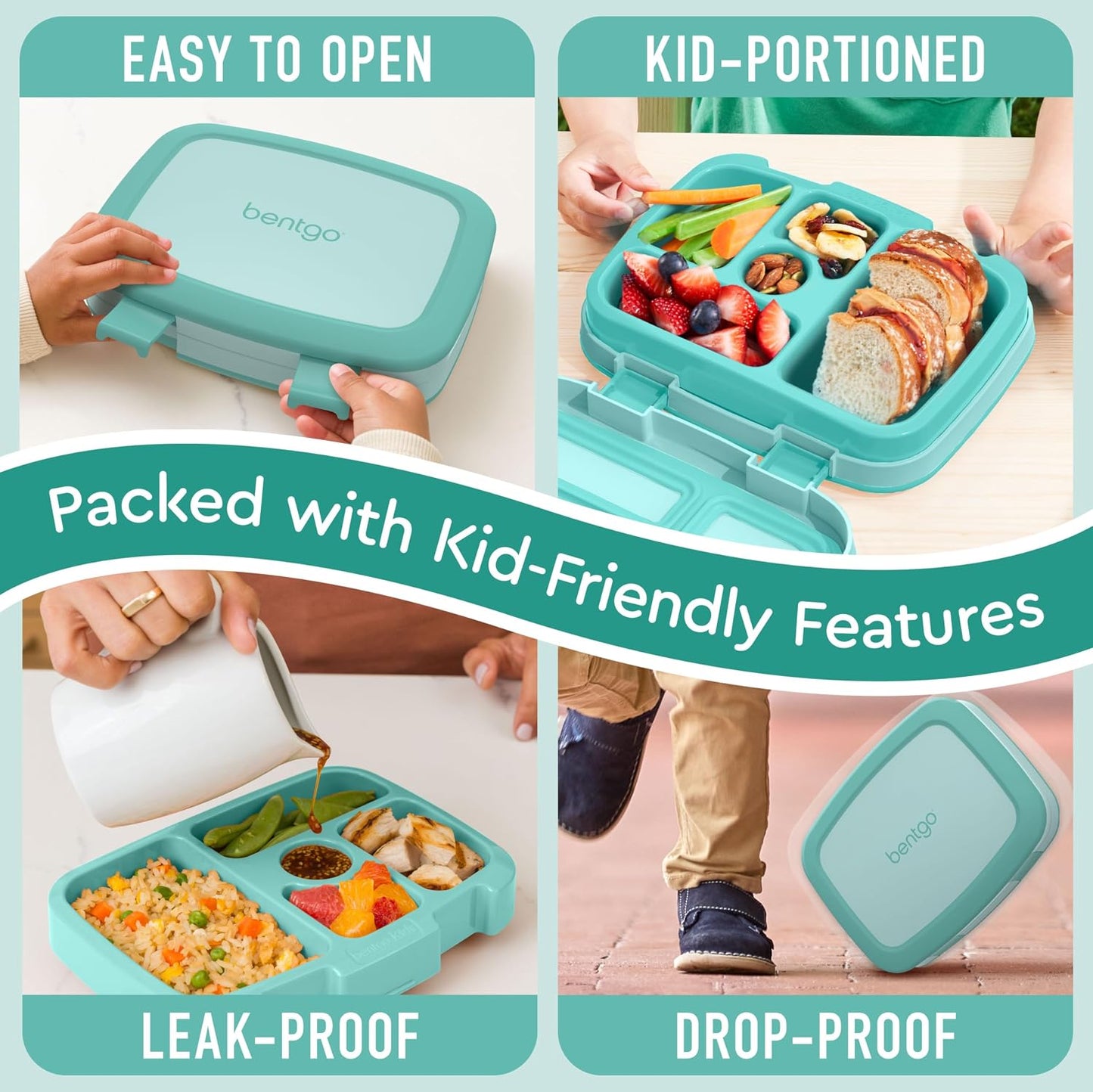 Bentgo Kids Bento-Style 5-Compartment Leak-Proof Lunch Box - Ideal Portion Sizes for Ages 3 to 7 - Durable, Drop-Proof, Dishwasher Safe, PFAS & BPA-Free & Made with Food-Safe Materials (Purple)