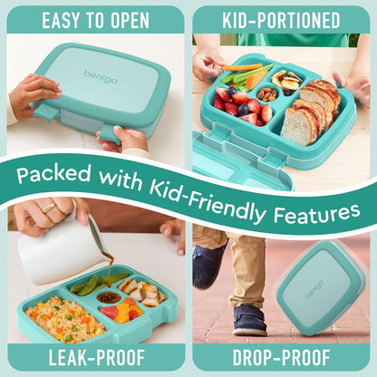 Bentgo Kids Bento-Style 5-Compartment Leak-Proof Lunch Box - Ideal Portion Sizes for Ages 3 to 7 - Durable, Drop-Proof, Dishwasher Safe, PFAS & BPA-Free & Made with Food-Safe Materials (Purple)