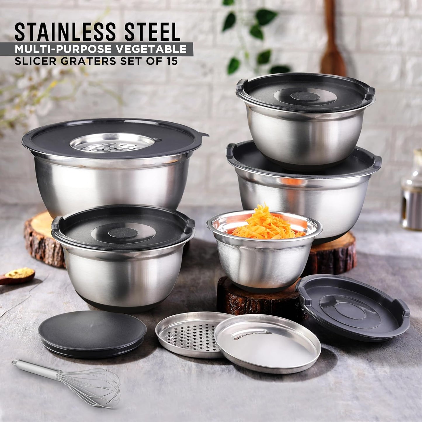 AVADOR Set of 6 Premium Stainless Steel Mixing Bowls Set, Easy To Clean, Space Saving Nestable Design, Great for Cooking, Baking, Prepping (0.75qt, 1.5qt, 3qt, 4qt, 5qt, 8qt)