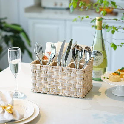 GRANNY SAYS Wicker Utensil Caddy - Picnic Basket with Handle, Organizer for Kitchen Table or Cabinet, Silverware Holder for Parties