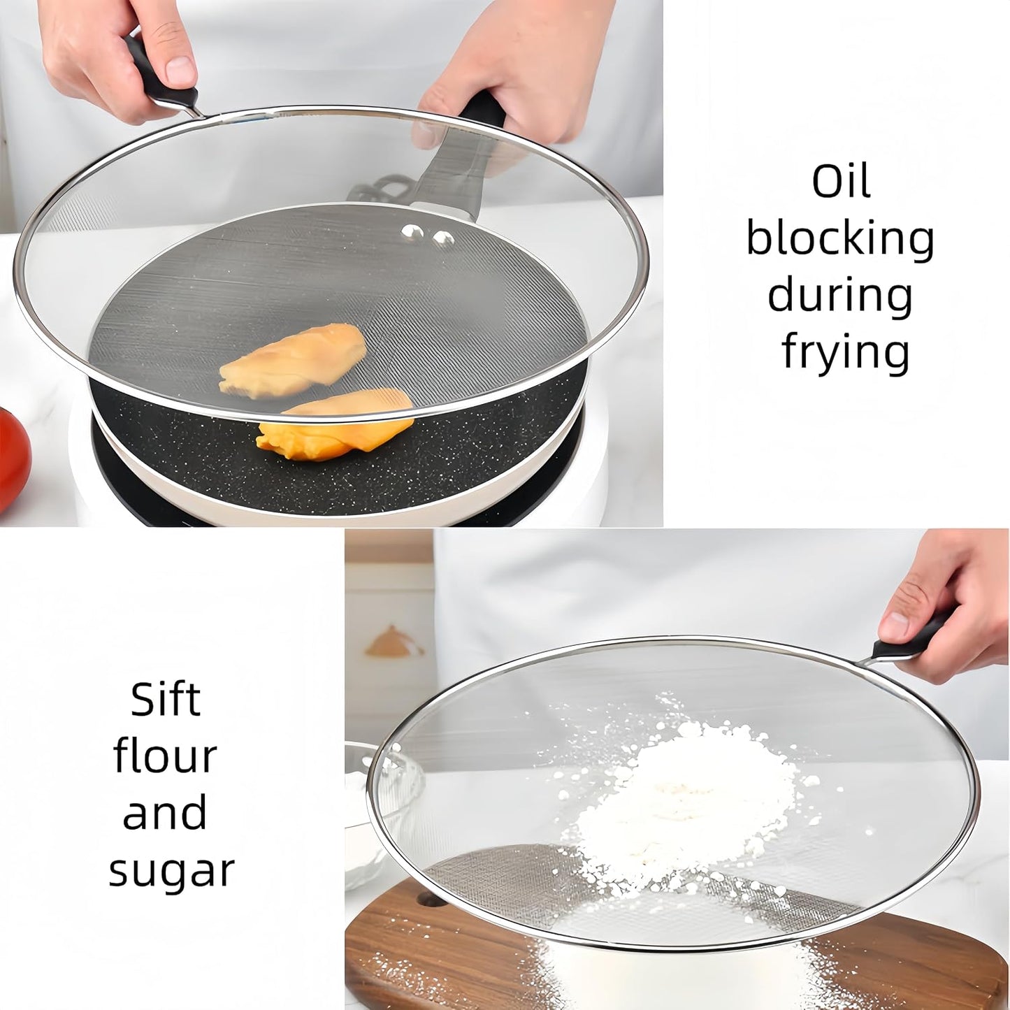grease splatter guard,Kitchen Supply,Splatter Guard for Frying Pan & Food Strainer and Universal Cookware,stainless steel kitchenware,splash guard for Cooking with Comfort Grip Handles (1pcs-13 in)