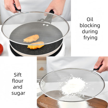 grease splatter guard,Kitchen Supply,Splatter Guard for Frying Pan & Food Strainer and Universal Cookware,stainless steel kitchenware,splash guard for Cooking with Comfort Grip Handles (1pcs-13 in)