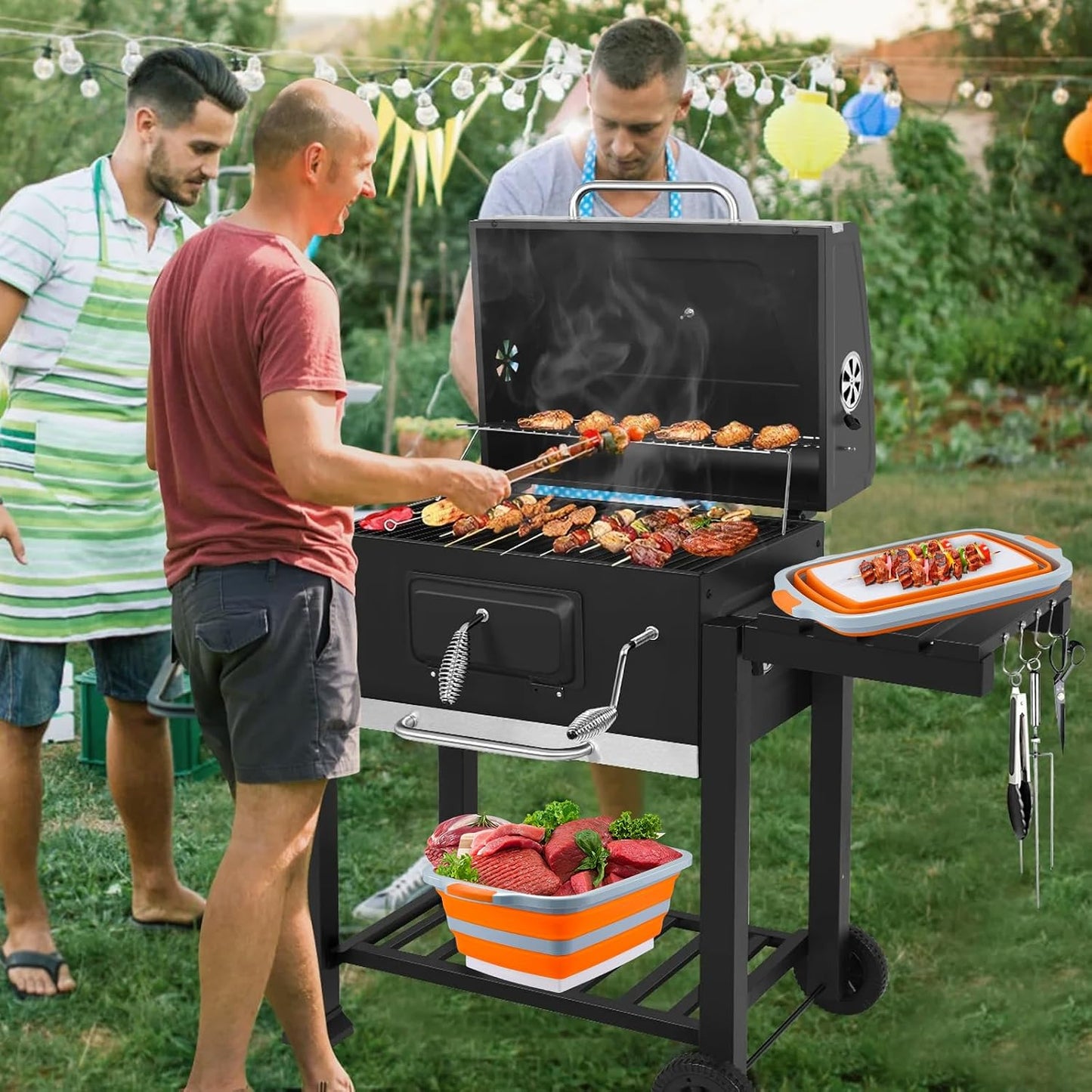 Collapsible Cutting Board with BBQ Prep Tub and Lid, Foldable Food Prep Container for Meal Prep, Marinating, Food Storage, Grilling, Camping and Outdoor Cooking, Dishwasher Safe, Black XX-Large