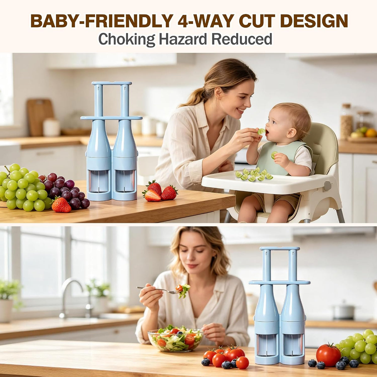Double Barrel Grape Cutter for Toddlers, Slicer Tool for Fruits & Veggies