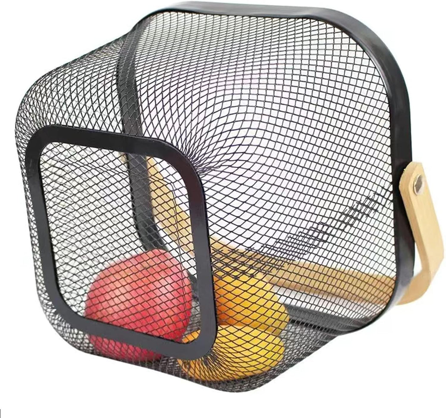 AJIODA 2 Pack Metal Mesh Steel Basket, Storage Organizer Basket Multi-function Hanging Kitchen Baskets Fruit Basket Bin with Wood Handle for Kitchen Bathroom Picnic Cabinet Home Decor, White