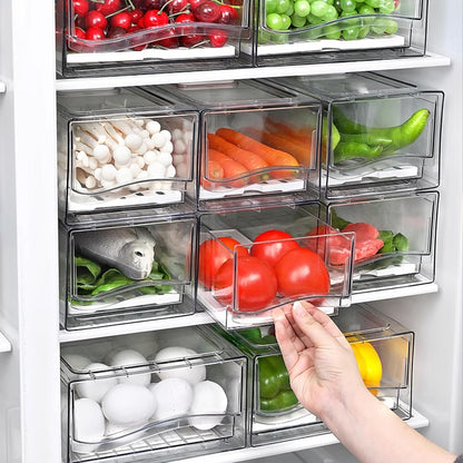 bealy 2 Pack Refrigerator Organizers and Storage, Stackable Clear Pull out Drawer Organizer Bins, BPA-Free Fridge Organizer and Storage for Fruit, Produce, Drink, Snack and Food Storage Containers