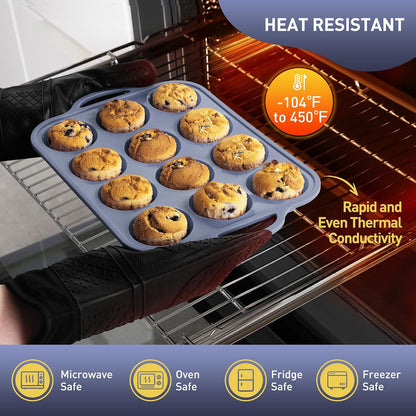 2 Packs 12 Cups Silicone Muffin Pan for Baking with Metal Reinforced Frame Regular Size Cupcake Pan Tray Egg Bites Silicone Cookie Molds Muffin Tin Tart Pans Sheet Set for Oven Dishwasher Safe