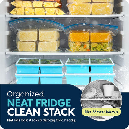 2 cup Silicone Freezer Trays with Lids, Silicone Soup Freezer Molds, Easily prepare portioned meals, Great for storing soups, lasagna, leftovers, sauces and other dishes, Dishwasher, Oven Safe